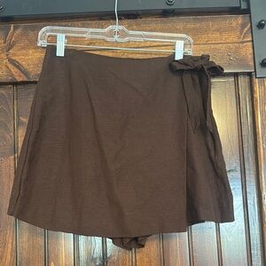 Brown Wrap Skort with Bow Detail